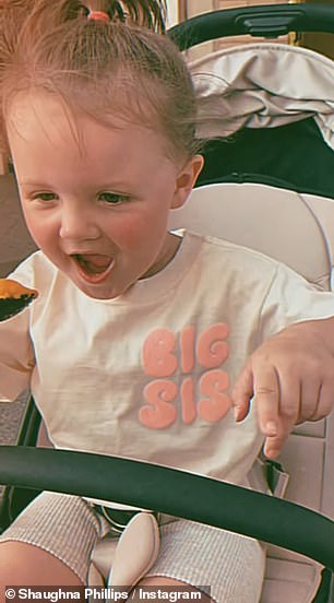 She also shared a sweet video of her daughter Lucia, two, wearing a t-shirt saying 'Big Sis'