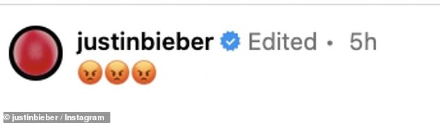 The singer posted this on Saturday. 'Why you so angry?' a fan asked. 'Go play with your child. You¿re a father now. Grow up, Justin.' Another suggested 'THERAPY!!!!!'