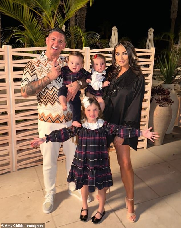 Amy and Billy welcomed three-year-old twins Milly and Billy, in April 2022, while she is also mum to daughter Polly, eight, with builder Bradley Wright, and Ritchie, five, with her ex of the same name (seen with Polly, Milly and Billy)
