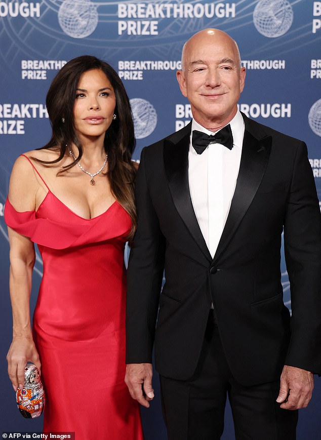 The post comes just days before Patrick's ex Lauren Sanchez (left) is set to tie the knot with billionaire Amazon CEO Jeff Bezos (right)