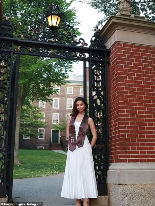 Carys looked radiant in a chic white summer dress as she celebrated her graduation
