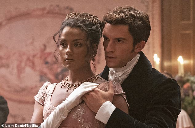 Simone is keeping busy with other projects as she recently revealed she will be back for season 4 of Bridgerton which has been filming in recent months (pictured with Jonathan Bailey)