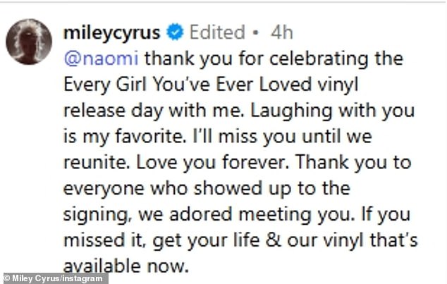 In her caption, ,Miley gushed over the catwalk icon and said she 'adored meeting' all of their fans who attended. In the comments section, she received a slew of messages about their 'rude' behavior at the meet and greet event