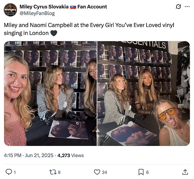Other selfies shared by a Miley Cyrus fan account appeared similarly rushed but their fans were smiling brightly and appeared ecstatic as they met their idols