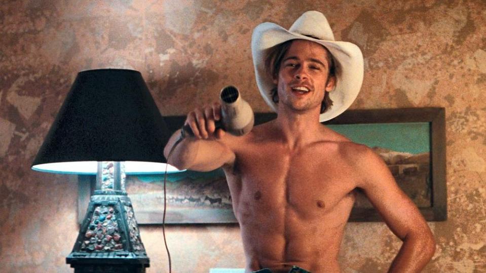 Brad Pitt in Thelma & Louise, using a hair dryer.