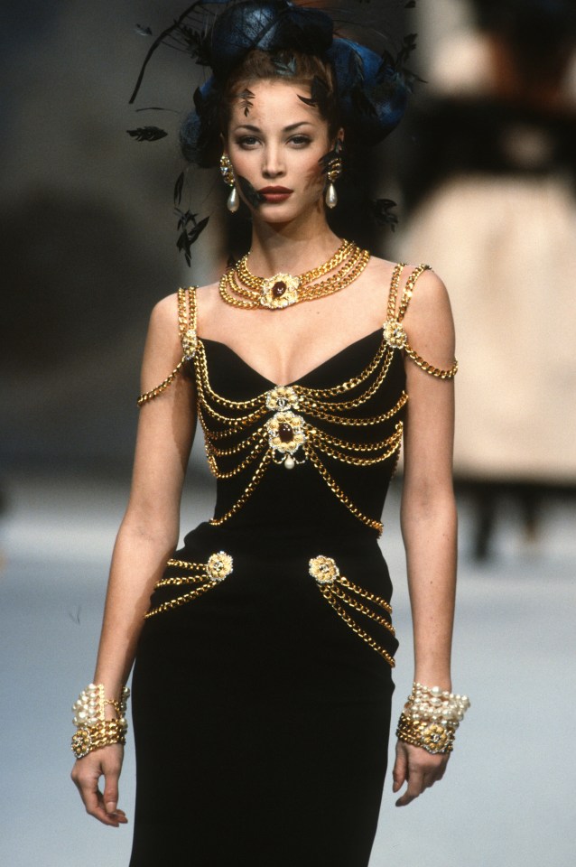 Christy Turlington walking the Chanel Haute Couture runway.