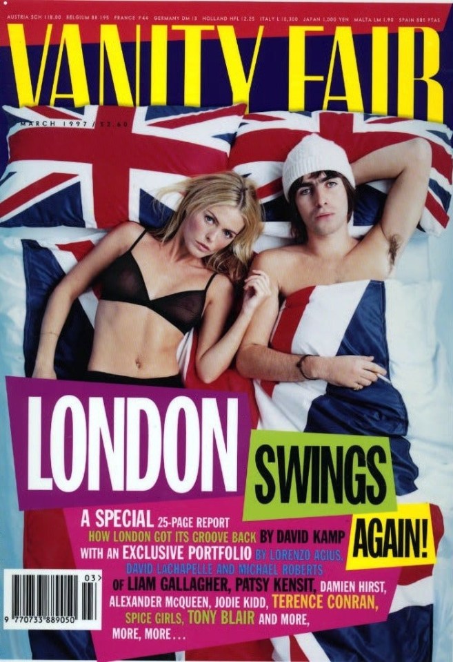 Vanity Fair magazine cover featuring Patsy Kensit and Liam Gallagher.