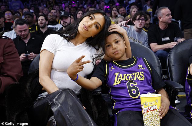 The nine-year-old jumped to the SKIMS founder's Instagram page on Tuesday to plug his YouTube channel - which mainly consists of Roblox videos - by taking a screenshot of the subscriber page; seen in 2024 in L.A.