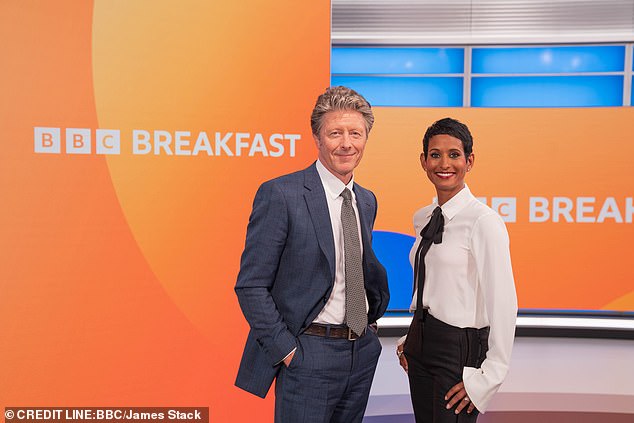 BBC Breakfast star Naga Munchetty, pictured with her co-host Charlie Stayt, who present the show Monday to Wednesday