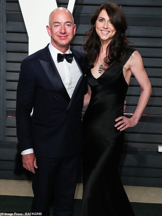 Lauren's affair with the billionaire Amazon founder resulted in one of the most expensive divorces in history when Bezos handed over $38billion to ex-wife MacKenzie (pictured together)