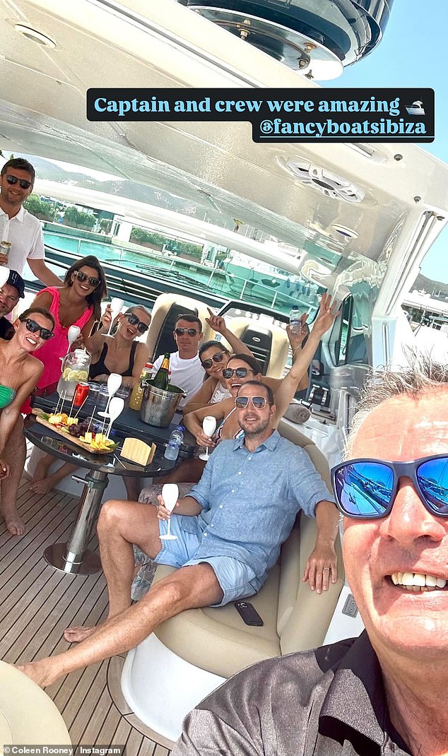 The couple headed on a luxury boat trip joined by a group of pals including Wayne's former Man U teammate, Irish national team assistant manager John, 44