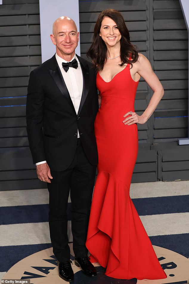 As Jeff Bezos prepares to marry Lauren Sanchez during a lavish three-day Italian ceremony, his ex-wife Mackenzie Scott couldn't be further away - in every sense (Jeff and MacKenzie pictured in 2018)