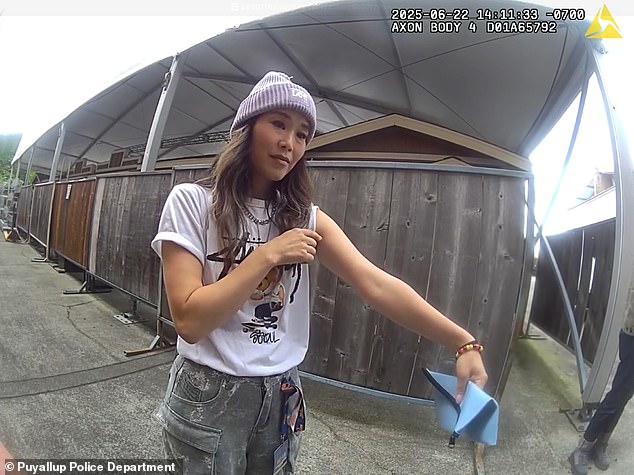 Hannah-Kim showed off faint teeth marks on her upper left bicep and told police: 'I would like it to go on his record, on the record between me and him, so that he cannot ever do this to me again'