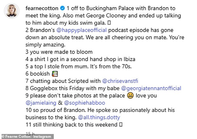 Fearne later took to Instagram to share a jovial selfie with the couple as she reminded them again to not take pictures inside the palace