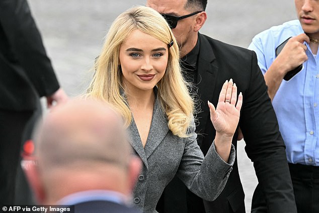 The Espresso hitmaker showed off her demure look as she greeted fans while arriving at the show to check out the Spring-Summer 2026 collection