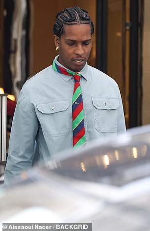 Asap rocked a red, blue and green striped Dior tie for the occasion