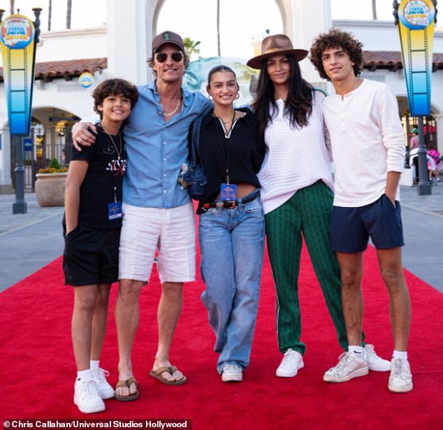 Matthew McConaughey, 55, and his wife Camila Alves, 42, enjoyed a rare family outing with their kids Livingston, 12, Vida, 16 and Levi, 17 at Universal Studios Los Angeles on Thursday