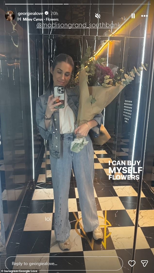 The Bachelorette star shared a mirror selfie to her Instagram Stories on Friday with the iconic breakup song Flowers by Miley Cyrus