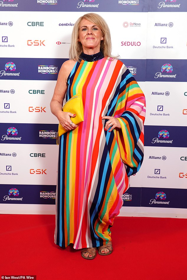 Meanwhile Sally commanded attention in a colourful kaftan