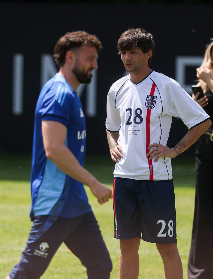 Sam Thompson and Louis Tomlinson at a Soccer Aid training session.