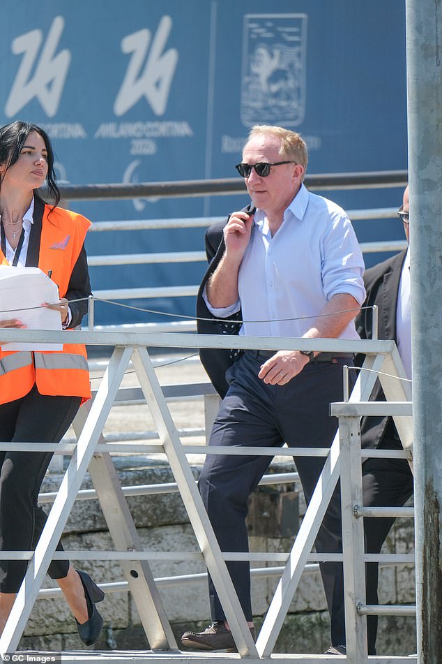 CEO of Kering and fellows billionaire, François-Henri Pinault was among those spotted arriving at Venice airport after the celebrations had finally come to an end (pictured)