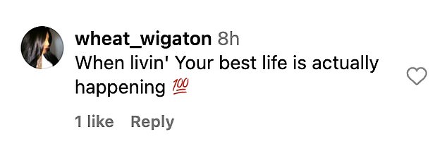 In her comments section, she received a slew of strong reactions from her fans as many praised her for being the only Kardashian sister to skip the Bezos wedding in Venice over the weekend. 'When livin' your best life is actually happening,' one fan penned in the comments