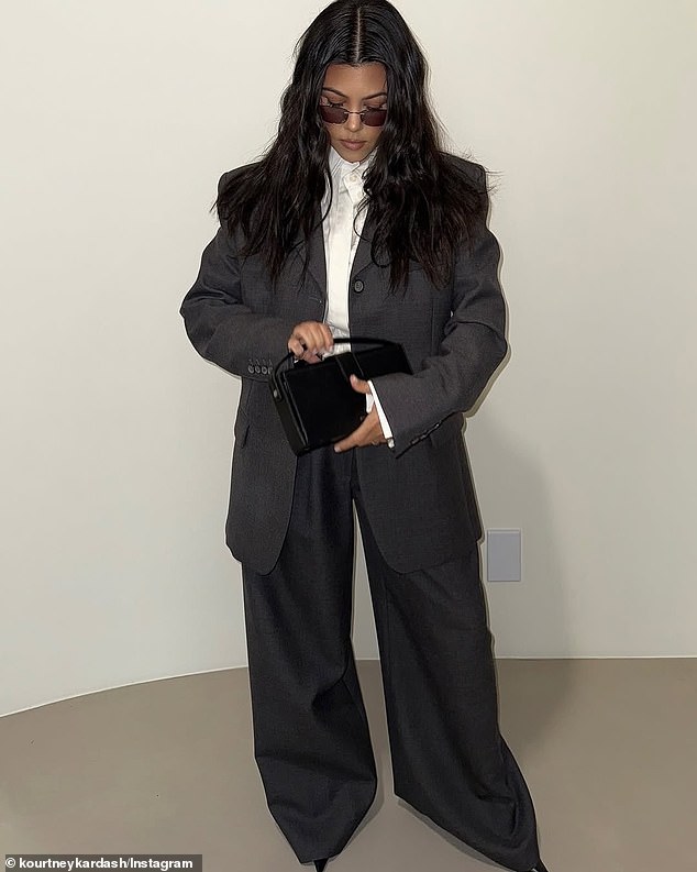 She shared photos of her chic looks. In addition to her date night outfit, she also posted snaps of herself modeling an oversize suit with stiletto heels, a structured clutch bag and retro, tinted sunglasses