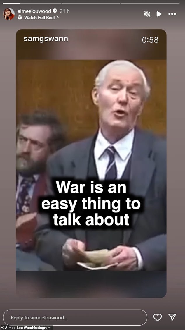 The White Lotus star, 31, reshared a clip of the late politician speaking in 1998 when MPs debated whether the UK should carry out a bombing raid on Iraq in conjunction with the US