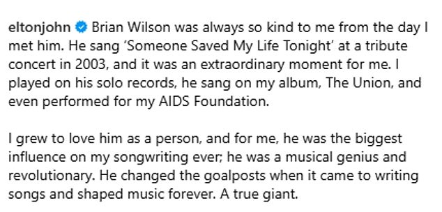 When news of his death broke Wednesday, his fans leapt to social media to share their grief, including Elton John, who shared a throwback photo of them together