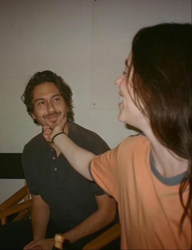 She grinned ear to ear after she finally confirmed her romance with the actor Nat Wolff, 30, when they were spotted kissing in Venice; the two are pictured last year on the set of a music video they collaborated on
