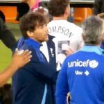 Louis Tomlinson has been caught on camera brutally snubbing love rival Sam Thompson after the full-time whistle blew at Soccer Aid