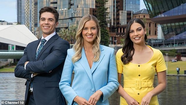 Embattled broadcaster Network 10 is slashing jobs, with Adelaide newsroom staff told to relocate interstate or face redundancy, just one week after The Project was axed. Pictured: Adelaide presenters Max Burford, Kate Freebairn and Tiffany Warne