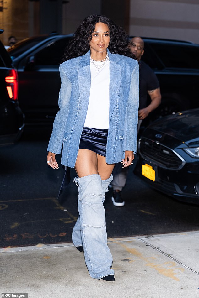 Ciara put on a leggy display in black leather mini skirt as she was spotted outside Watch What Happens Live with Andy Cohen on Tuesday