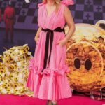Edith Bowman turned heads in a bold pink dress as she attended the UK premiere of Squid Game season three held at The Barbican Centre in London on Thursday