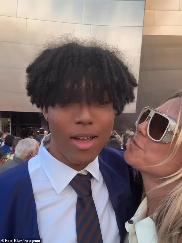 Heidi celebrated her son Johan Riley Fyodor Taiwo Samuel's graduation from Campbell Hall on Wednesday