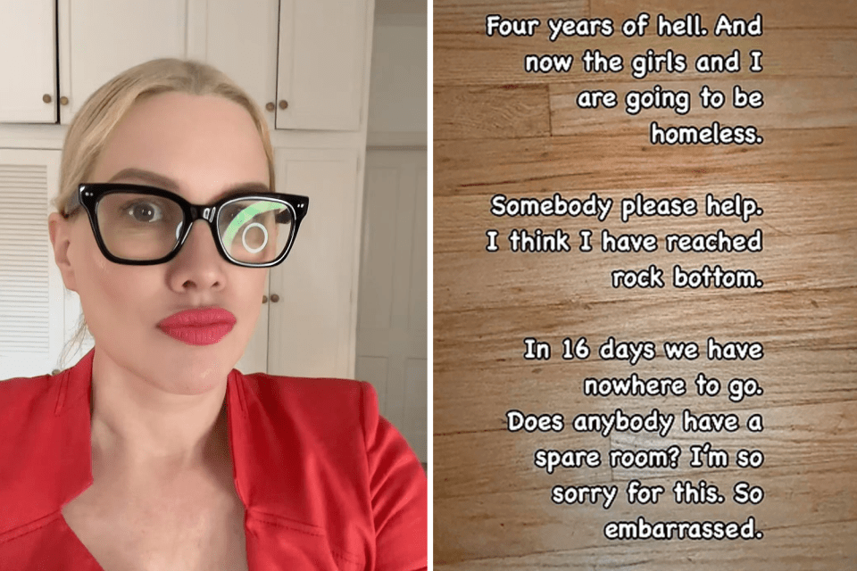 Woman in red jacket asks for help with housing.