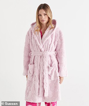 The influencer, 27, took to Instagram to call out Sussan and Bras N Things for creating cheaper 'dupes' of her 'viral' floral printed fleece robe, which sells for $159. Pictured: Sussan's BCNA Floral Hooded Robe ($79.95)