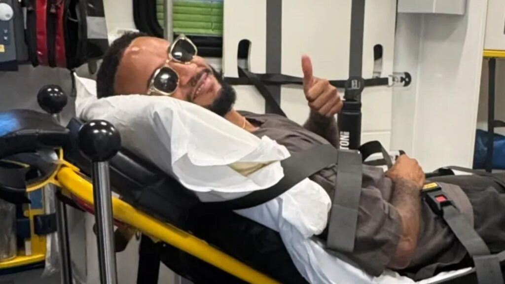 JLS star Aston Merrygold rushed to hospital as singer is pictured in the back of an ambulance