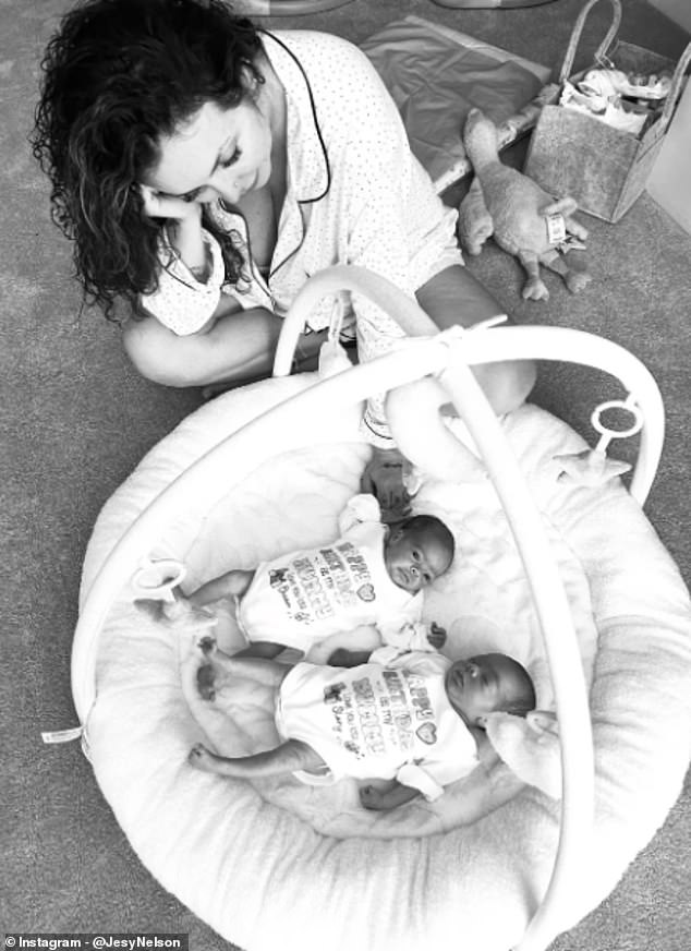 Jesy Nelson has revealed she is finally home with her newborn twins Ocean Jade and Story Monroe after three months in hospital