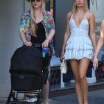 Kimberley Garner looked radiant as she enjoyed a sweet meeting with her friend Bella Franks and her newborn baby in London's Notting Hill on Friday