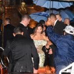 Lauren Sanchez and Jeff Bezos' A-list guests like Kim Kardashian and Kylie Jenner were forced to take cover on Thursday as the couple's pre-wedding party was hit by a huge freak thunderstorm