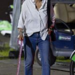 Leslie Ash made a rare appearance using a pink walking stick as she stepped out for Lido Festival in London on Saturday