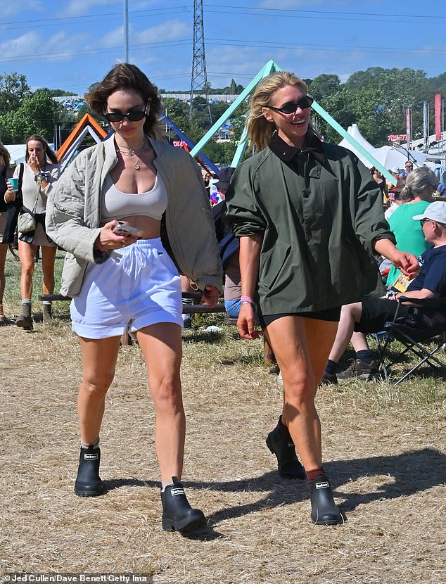 Lily James joined her pal Billie Piper as Holly Willoughby let her hair down as they lead the celebrities at day one of Glastonbury Festival on Friday