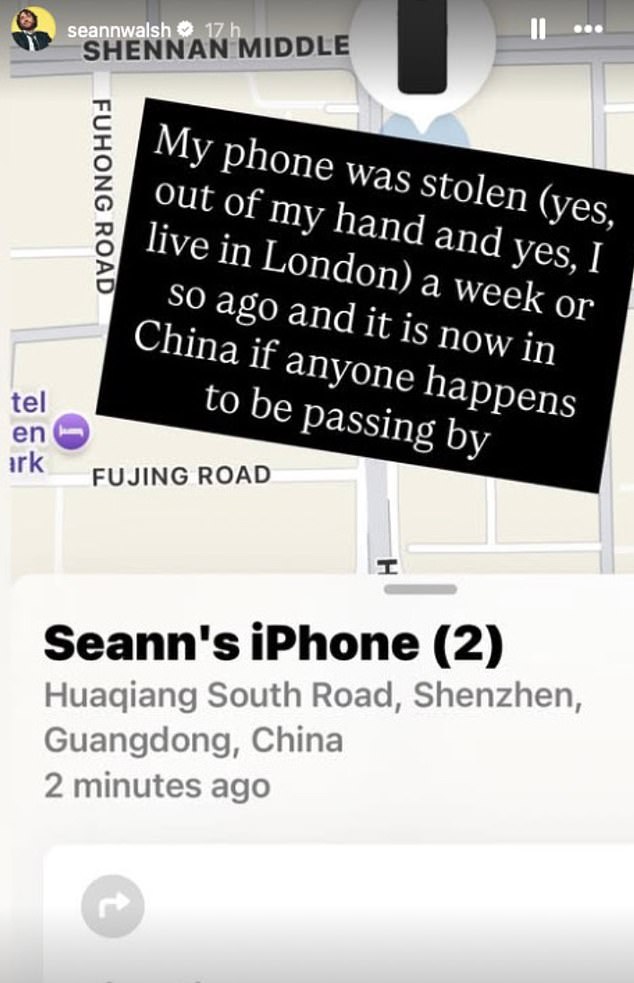 Following his ordeal, Seann shared a screenshot of his phone's whereabouts to his Instagram Story on Sunday