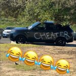 Sydney's Eastern Suburbs was rocked by a cheating scandal over the weekend after a black luxury Range Rover was vandalised with the word 'cheater' sprayed boldly across its side in silver paint