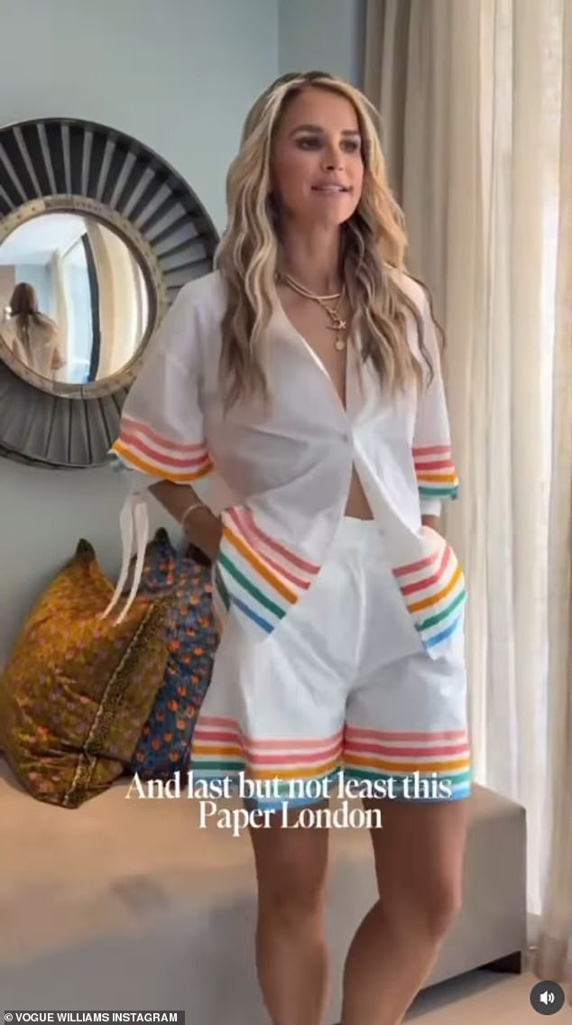 This was followed by a cotton shirt two-piece set which was for the beach party on Sunday