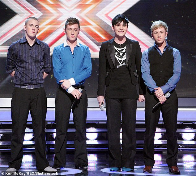 The X Factor star David Heath, 39, has welcomed his second child; pictured with his band Eton Road L-R David, Daniel Morris, Anthony Hannah and James Edwards