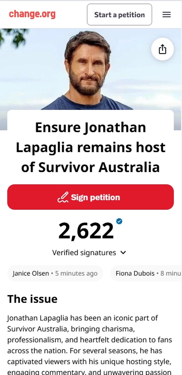 Now a Change.org petition calling for Channel 10 to reinstate LaPaglia as host has already gathered more than 2,300 signatures - and the numbers are climbing fast