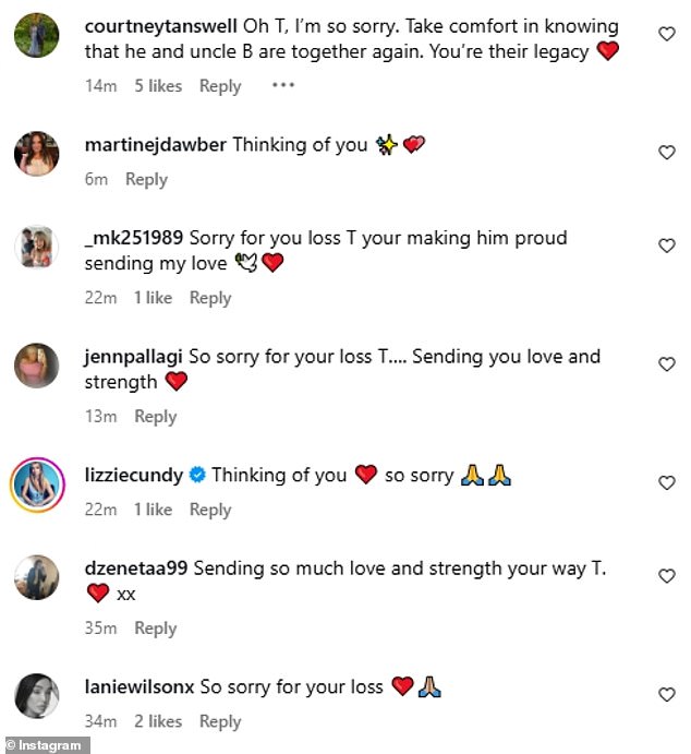 Tulisa's heartfelt post was met with a plethora of sympathetic messages from her showbiz pals and followers