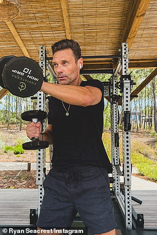 The media personality wore a black T-shirt and shorts for the sweat session